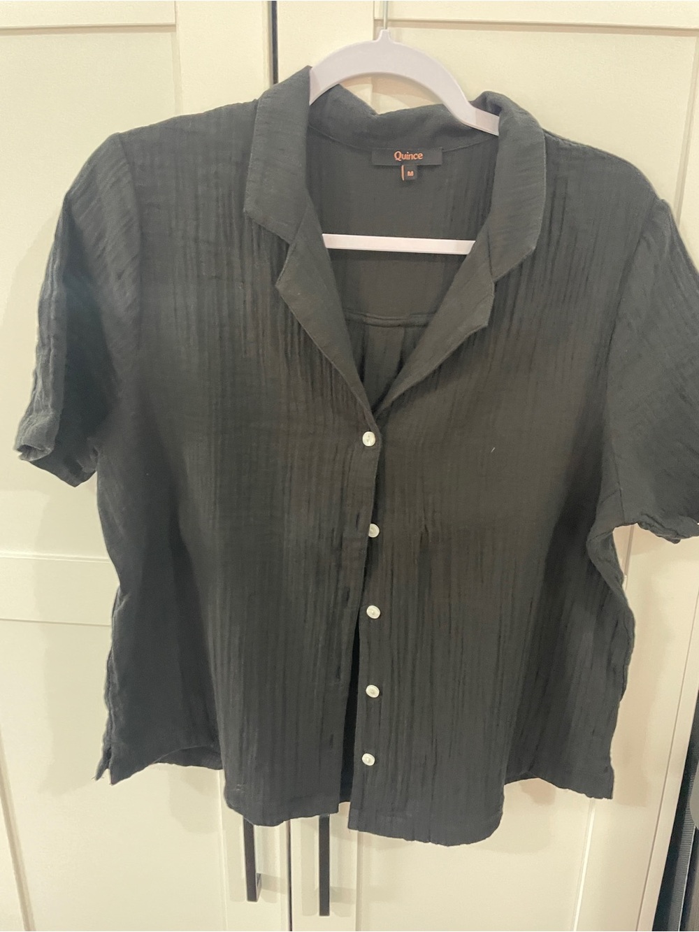 Quince Black Short-Sleeve Button-Down Blouse